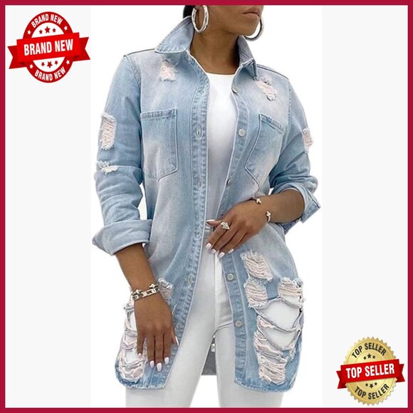 Denim Trucker Jacket Women's Long Sleeve Classic Fit with Pockets